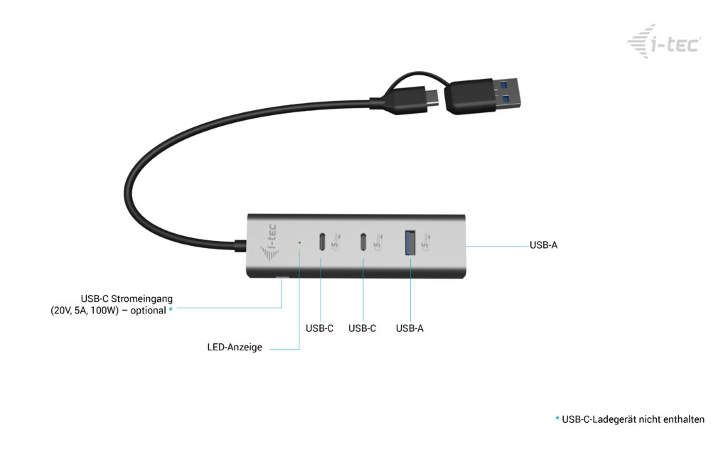 i-tec USB-Hub Universal Charging Metal 4-fach grau