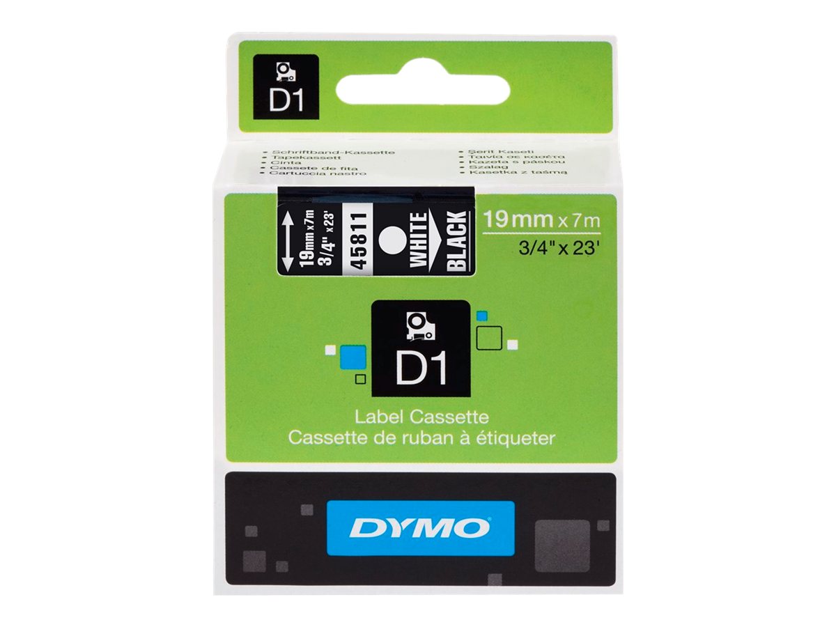 Dymo D1 19mm Weiß auf Schwarz Selbstklebend