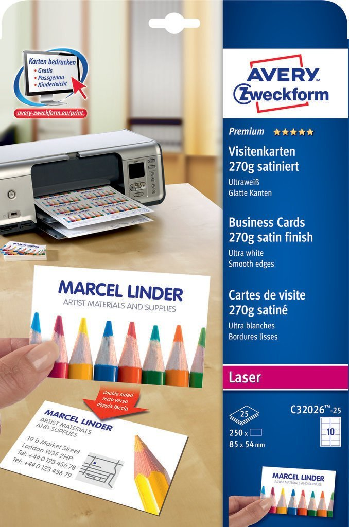 Avery Zweckform Visitenkarten C32026-25 satiniert weiß