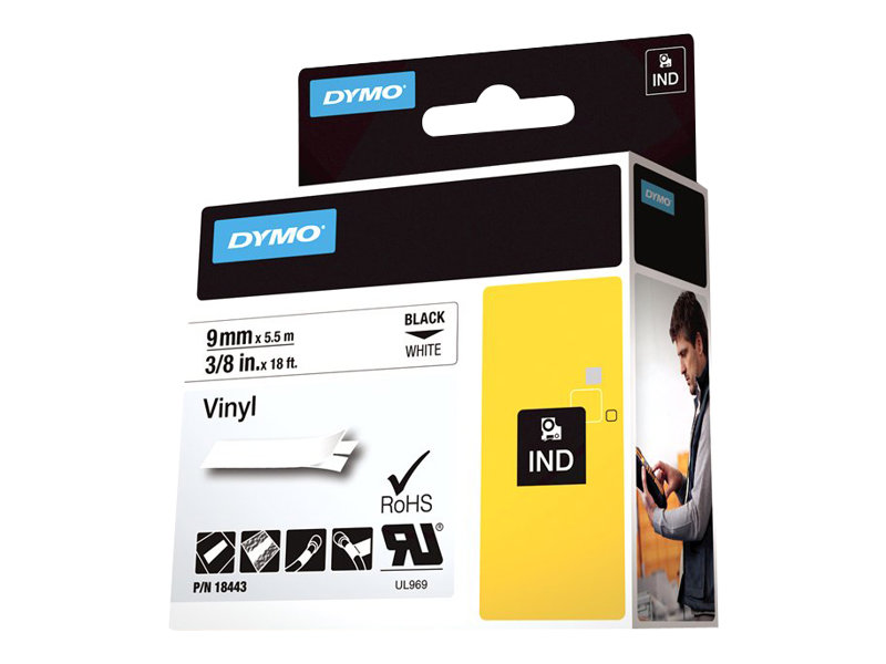 Dymo Rhino Vinyl Schwarz auf Weiß 9 mm
