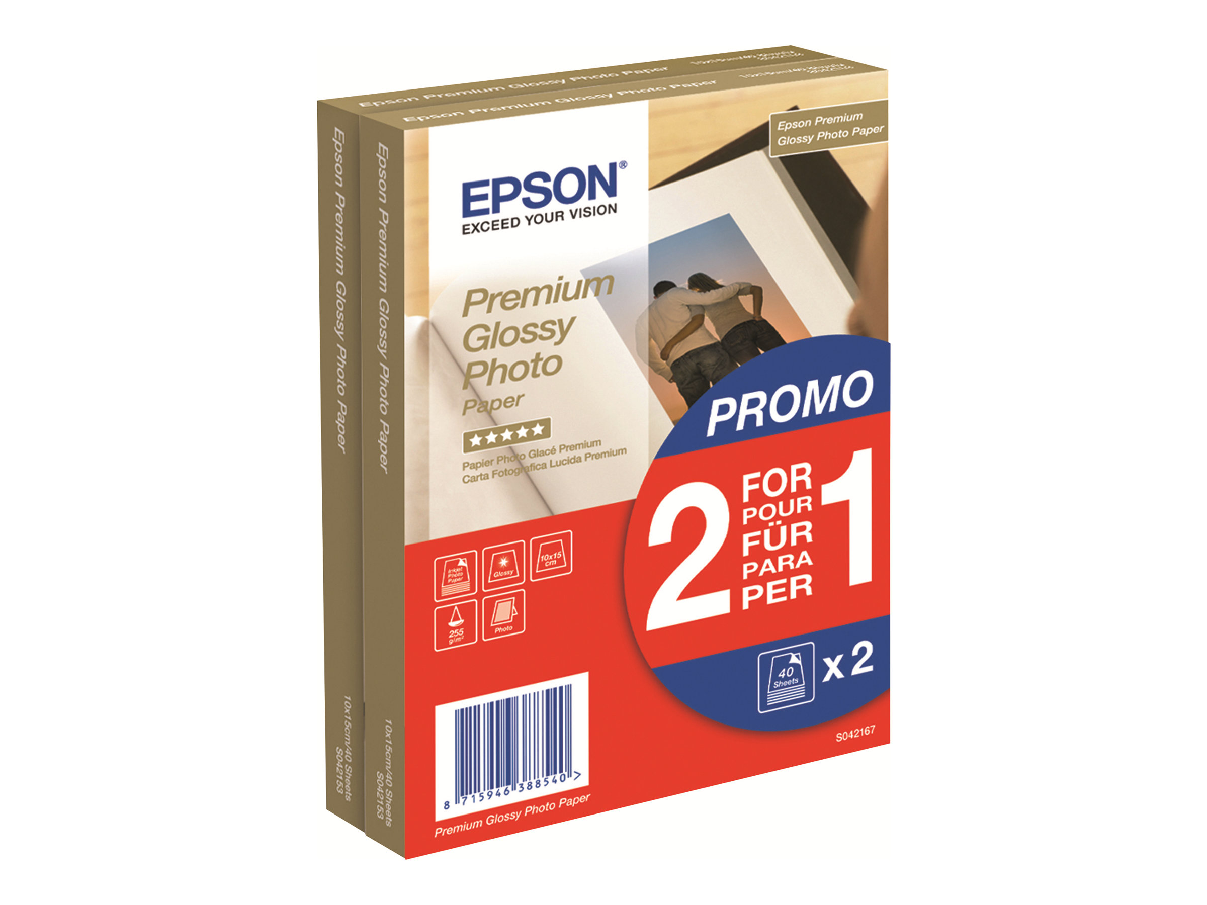 EPSON Fotopapier S042167 10,0 x 15,0 cm glaenzend 255 gqm 2x 40 Blatt