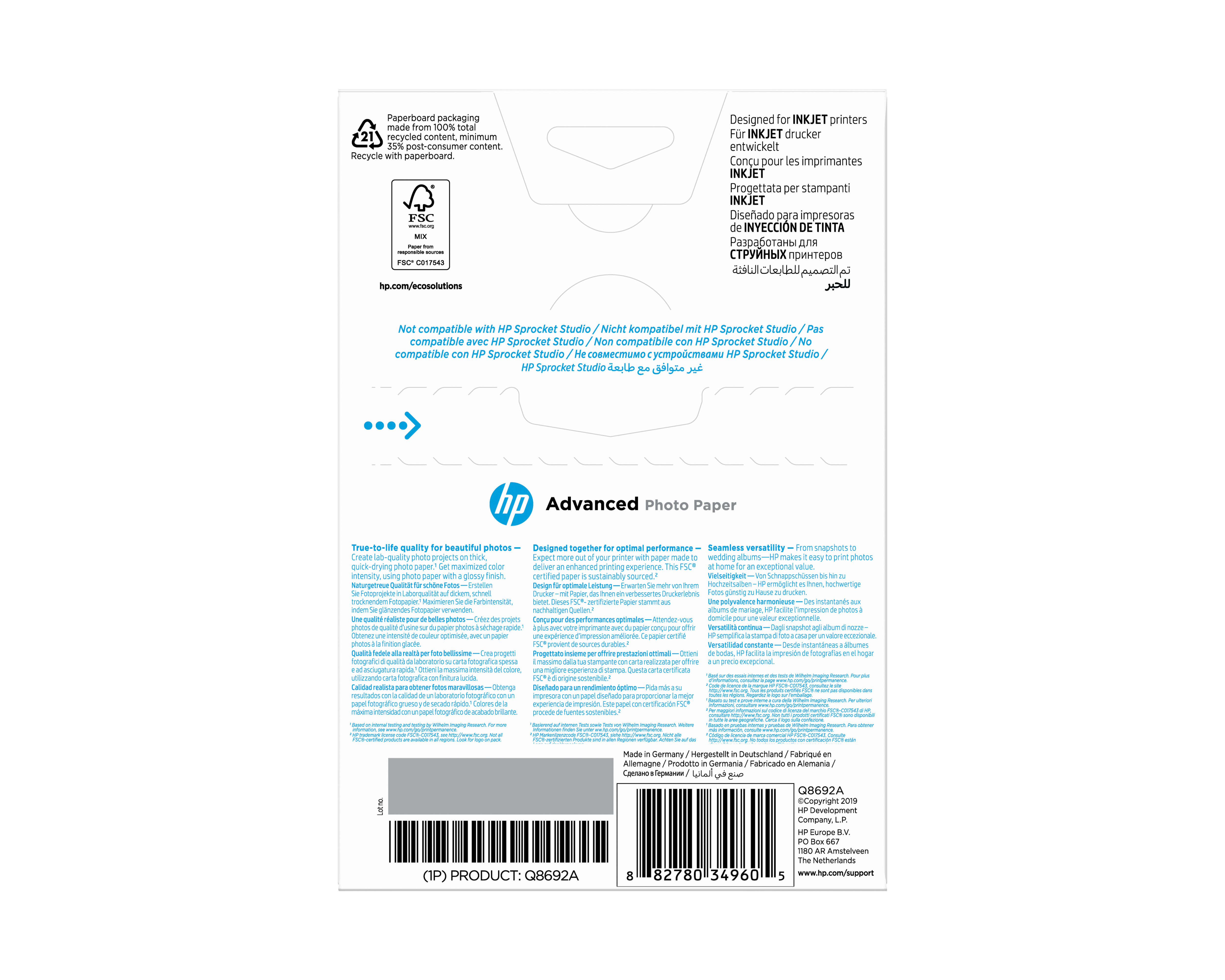 HP Advanced Glossy Photo Paper 100 x 150 mm