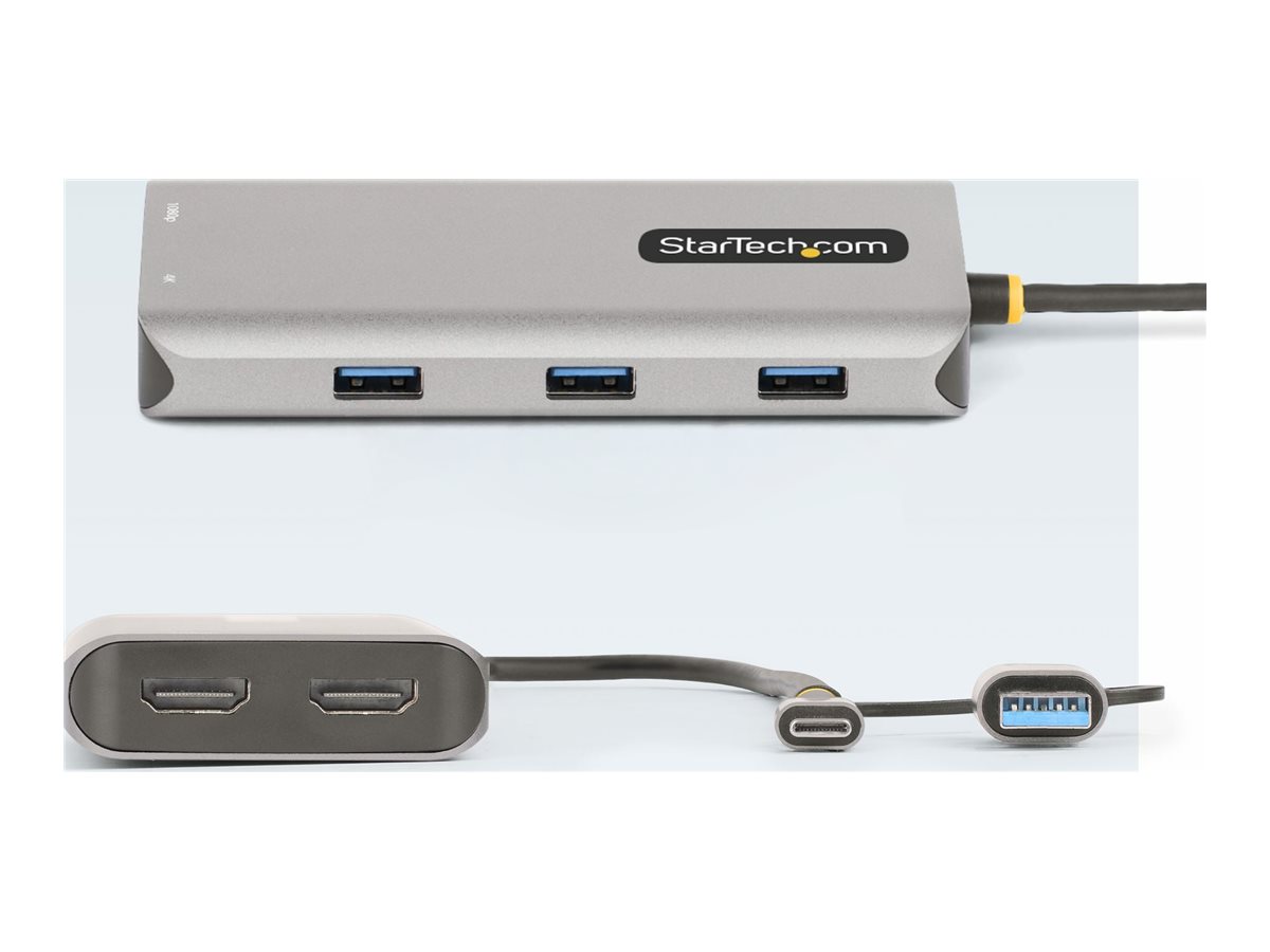 STARTECHCOM USBC and USBA Multiport Adapter Dual HDMI 4K1080p 3Port USB Hub USBC to A Dongle Mini Travel Laptop Docking Station
