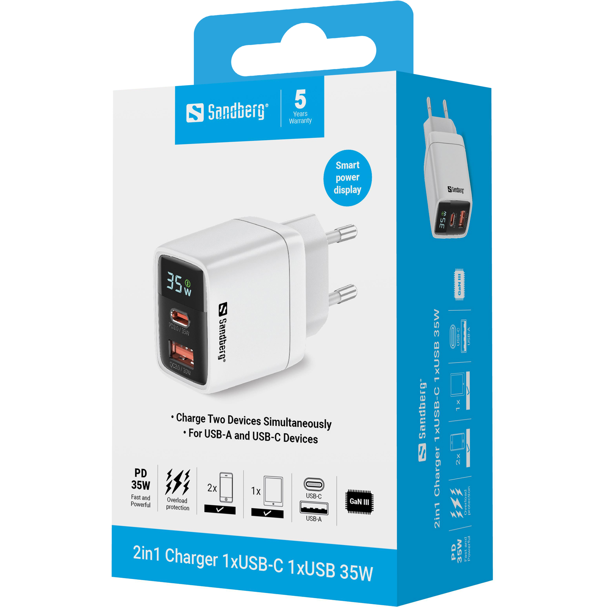 44152 SANDBERG 2in1 USB Ladegeraet dual
