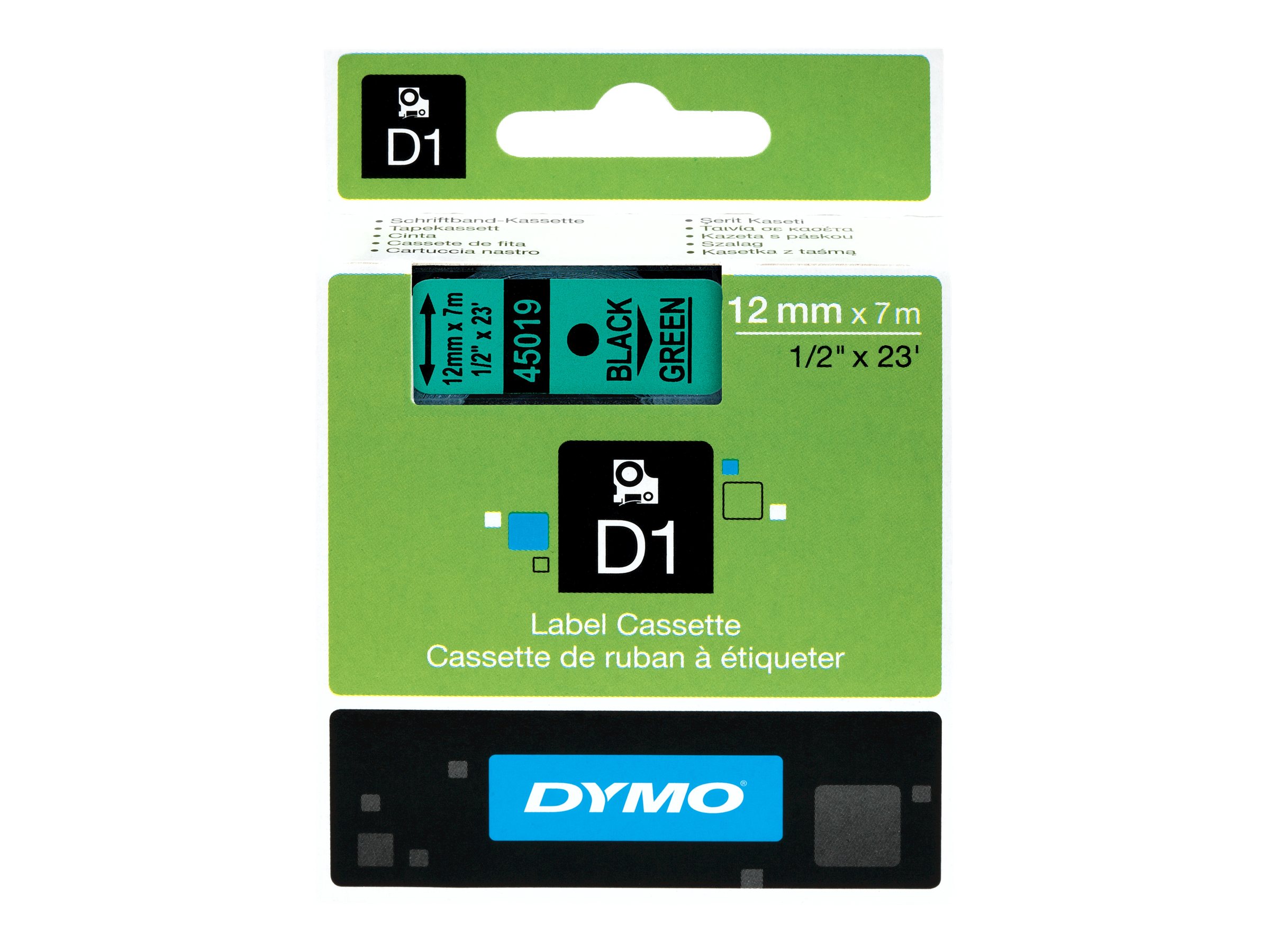 Dymo D1 12mm x 7m Schwarz auf Grün