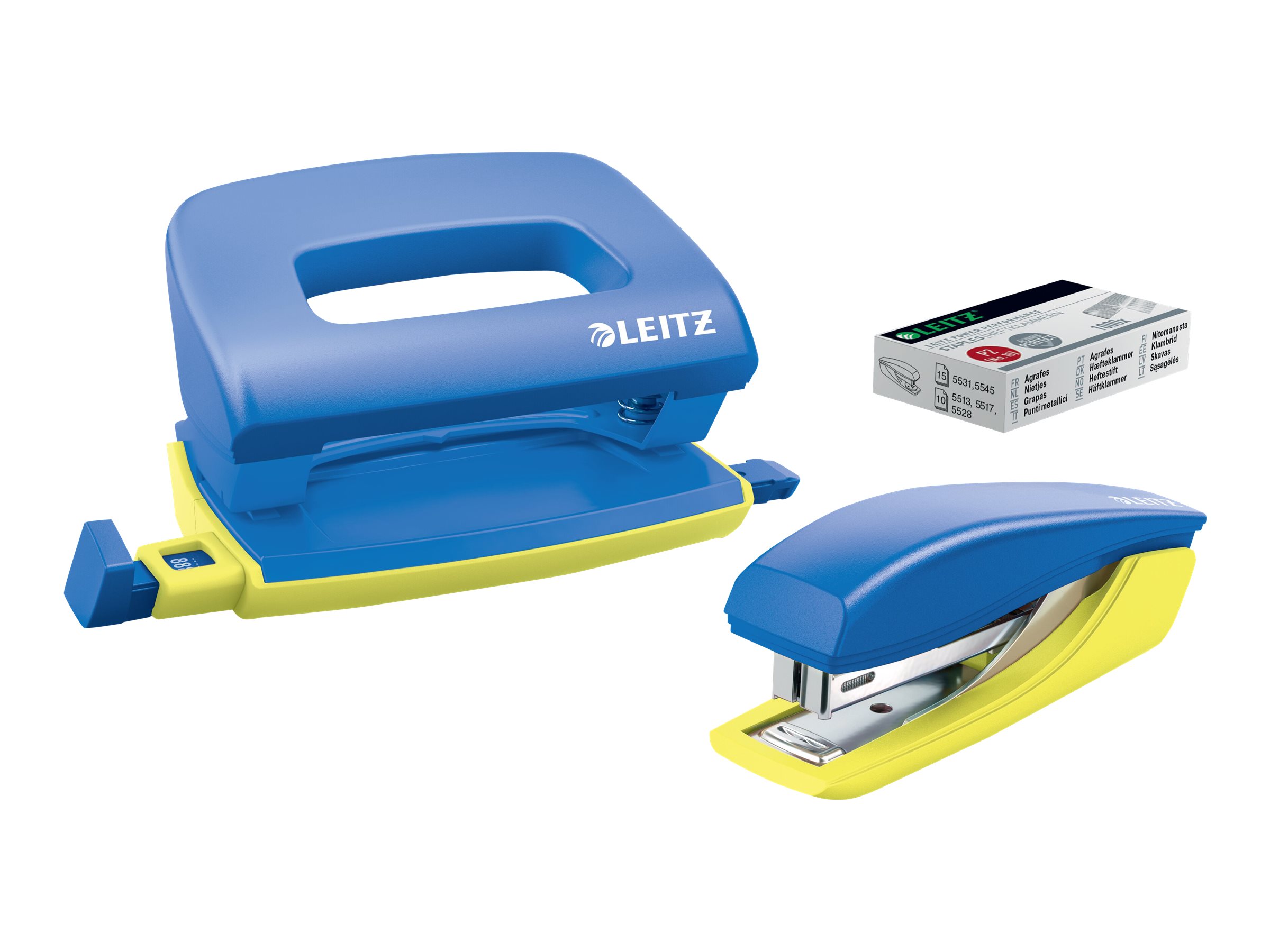 Esselte Leitz Urban Chic Locher und Heftgeräte Set Blau Gelb
