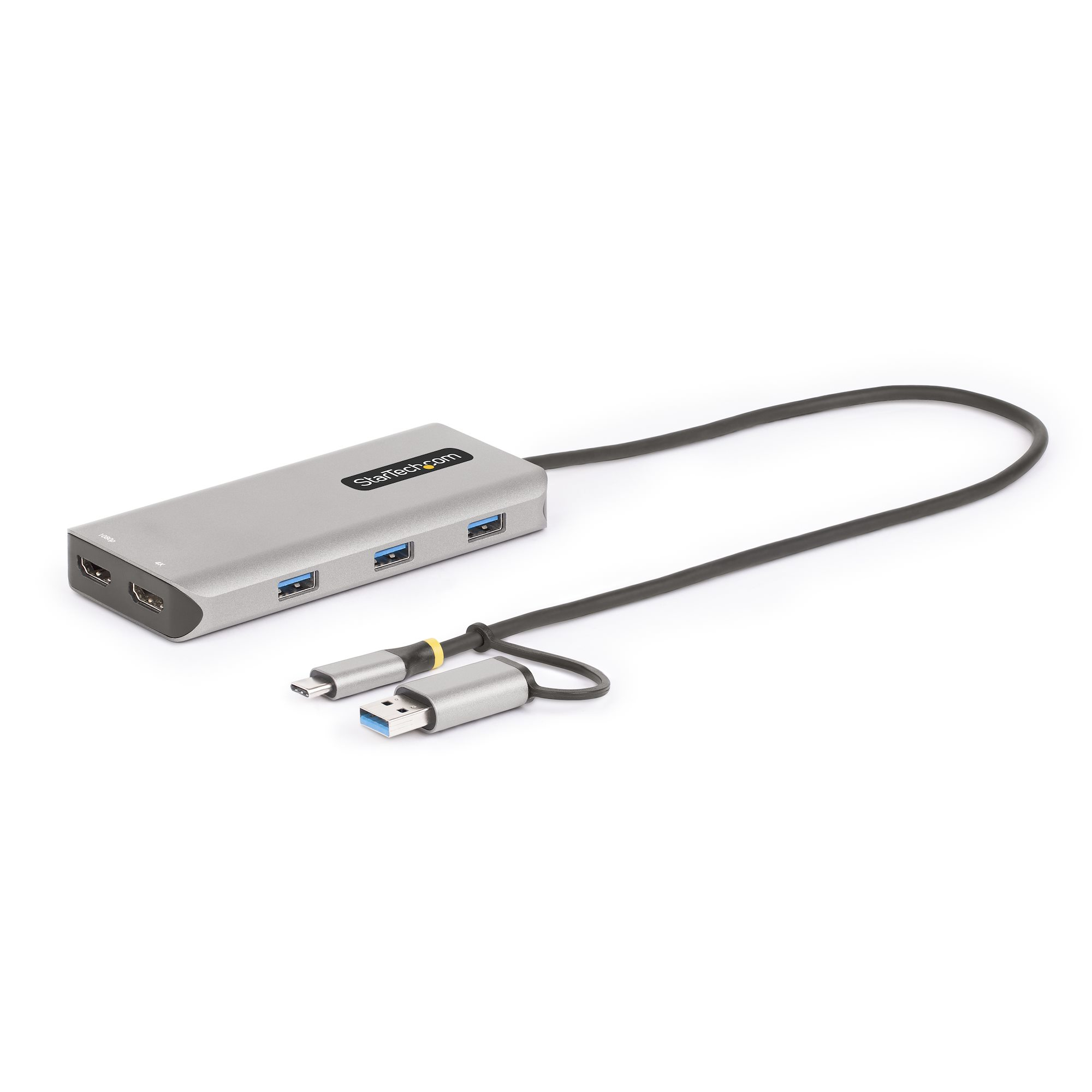 STARTECHCOM USBC and USBA Multiport Adapter Dual HDMI 4K1080p 3Port USB Hub USBC to A Dongle Mini Travel Laptop Docking Station