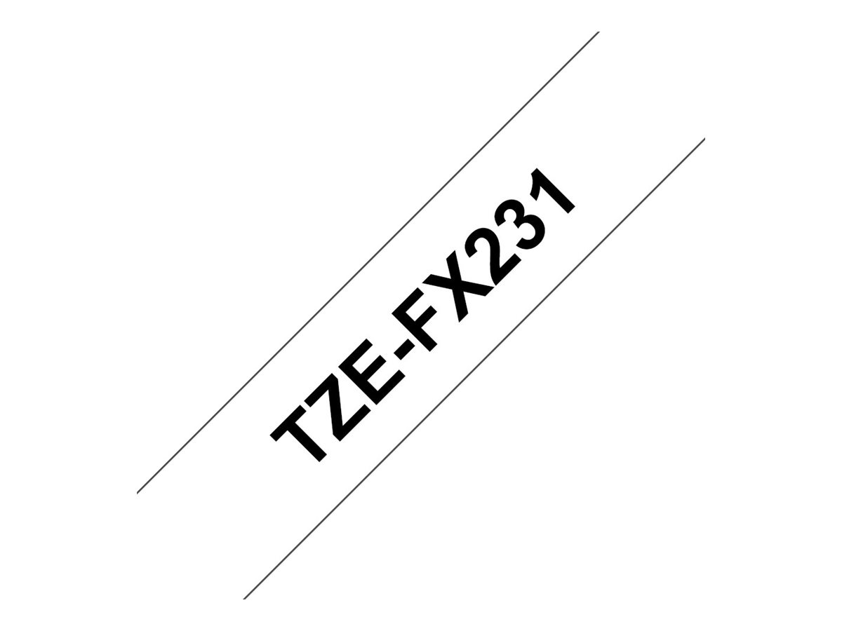 Brother TZe-FX231 Klebstoff Schwarz auf Weiß