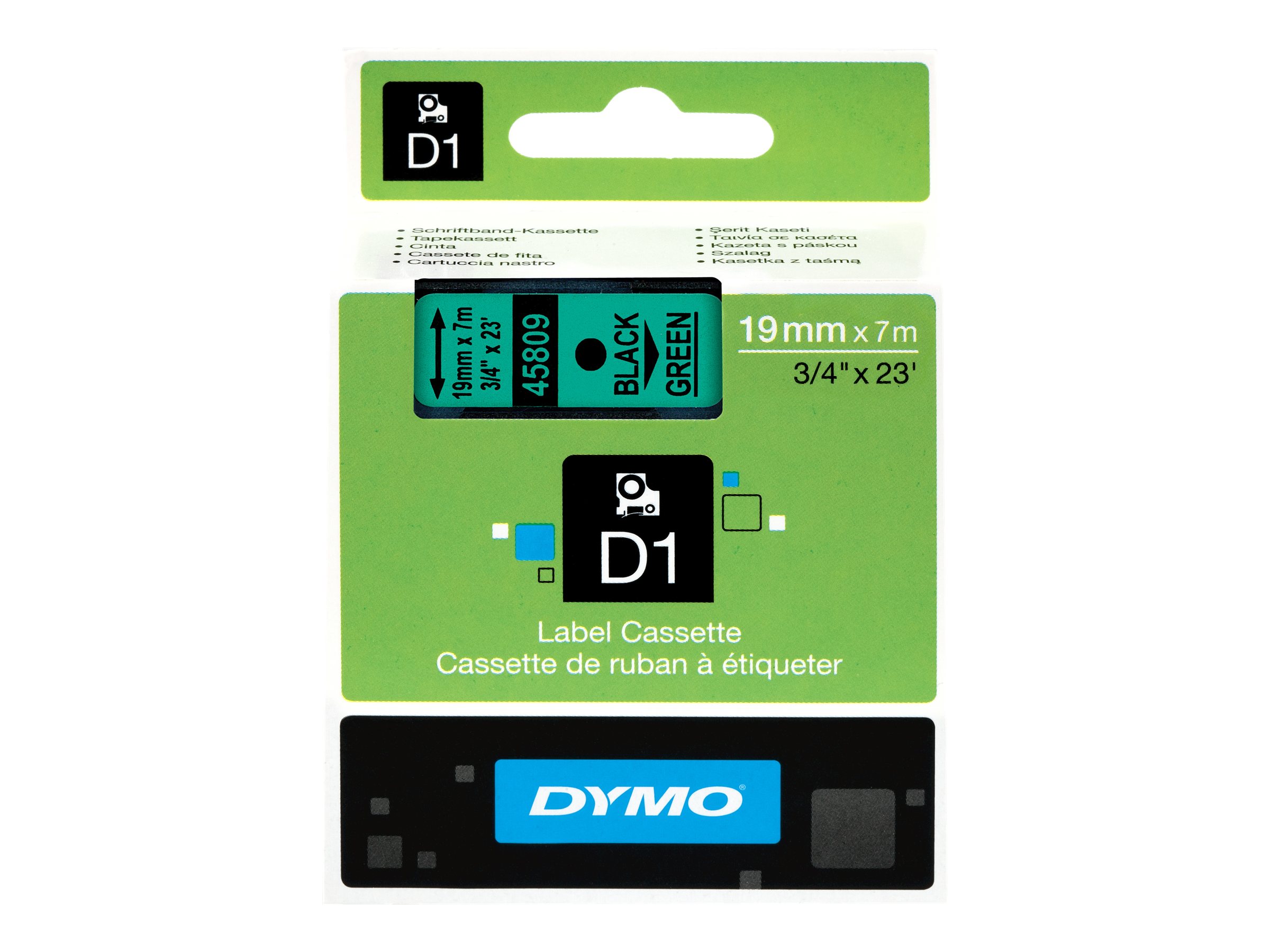 Dymo D1 19mm Schwarz auf Grün Entfernbarer Klebstoff