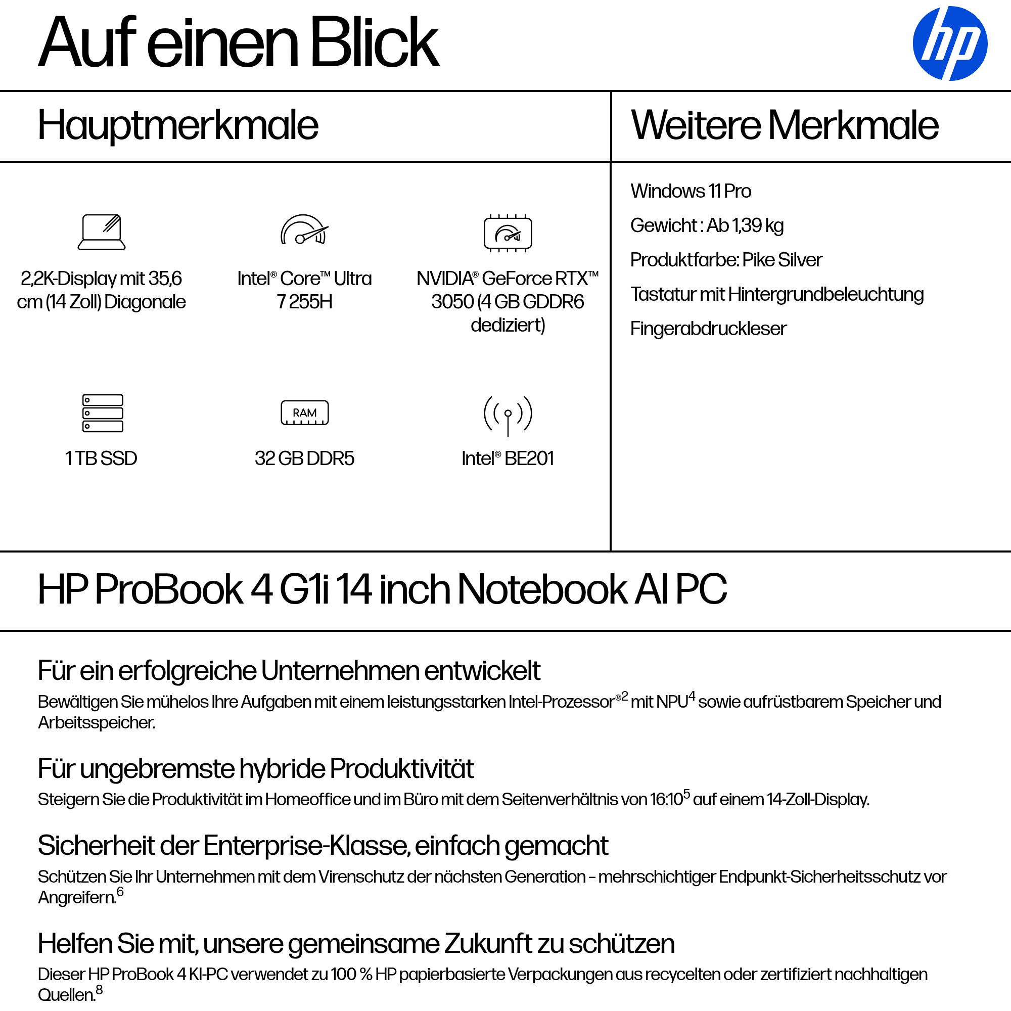 HP ProBook 4 G1i 14 Zoll 32 GB RAM RTX 3050
