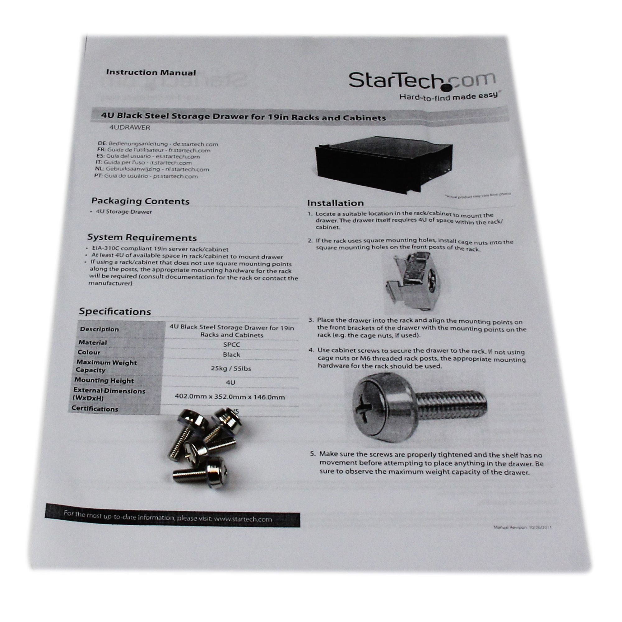 StarTech.com 4HE Rackschublade Stahlblech Schwarz