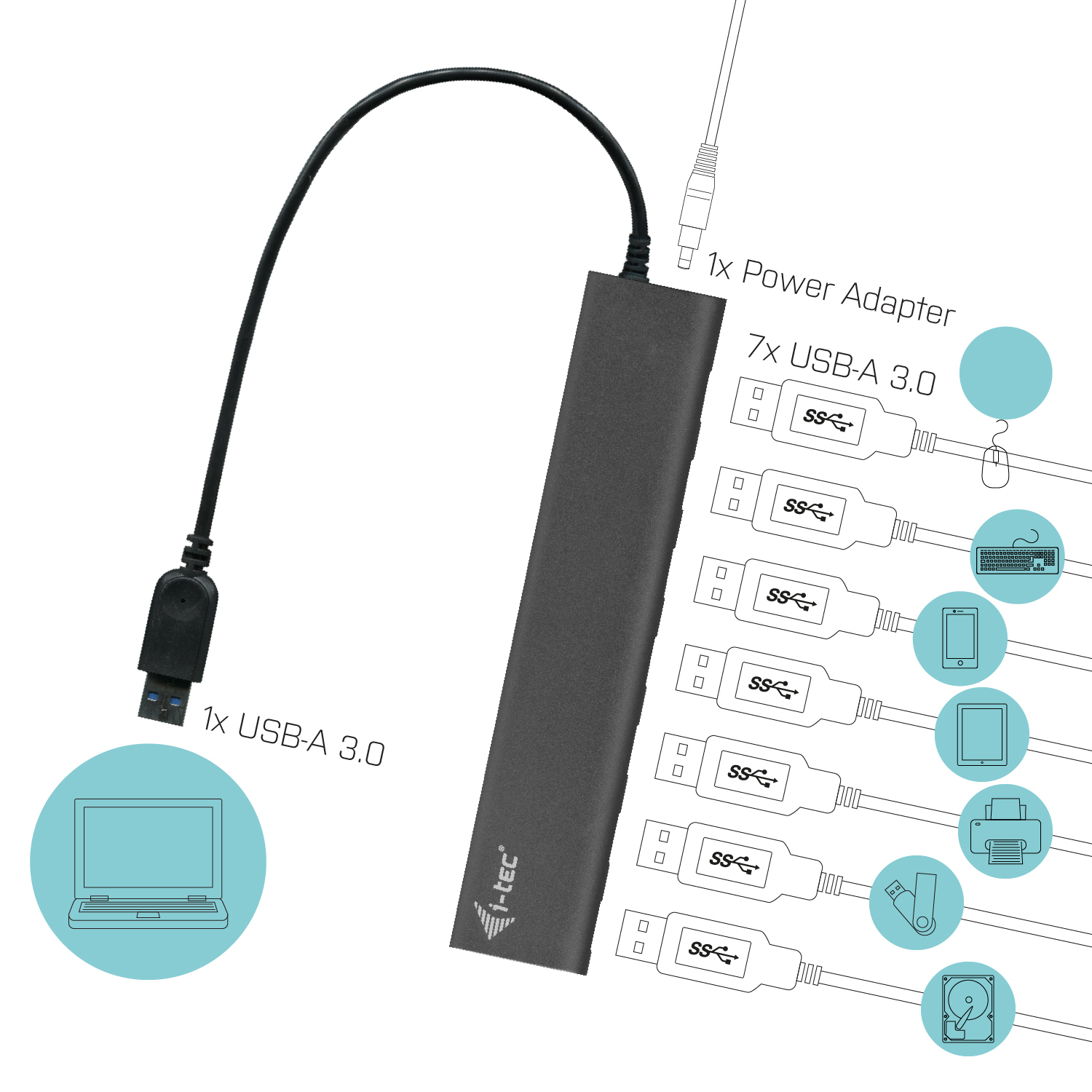 i-tec USB 3.0 Metal Hub 7-fach silber