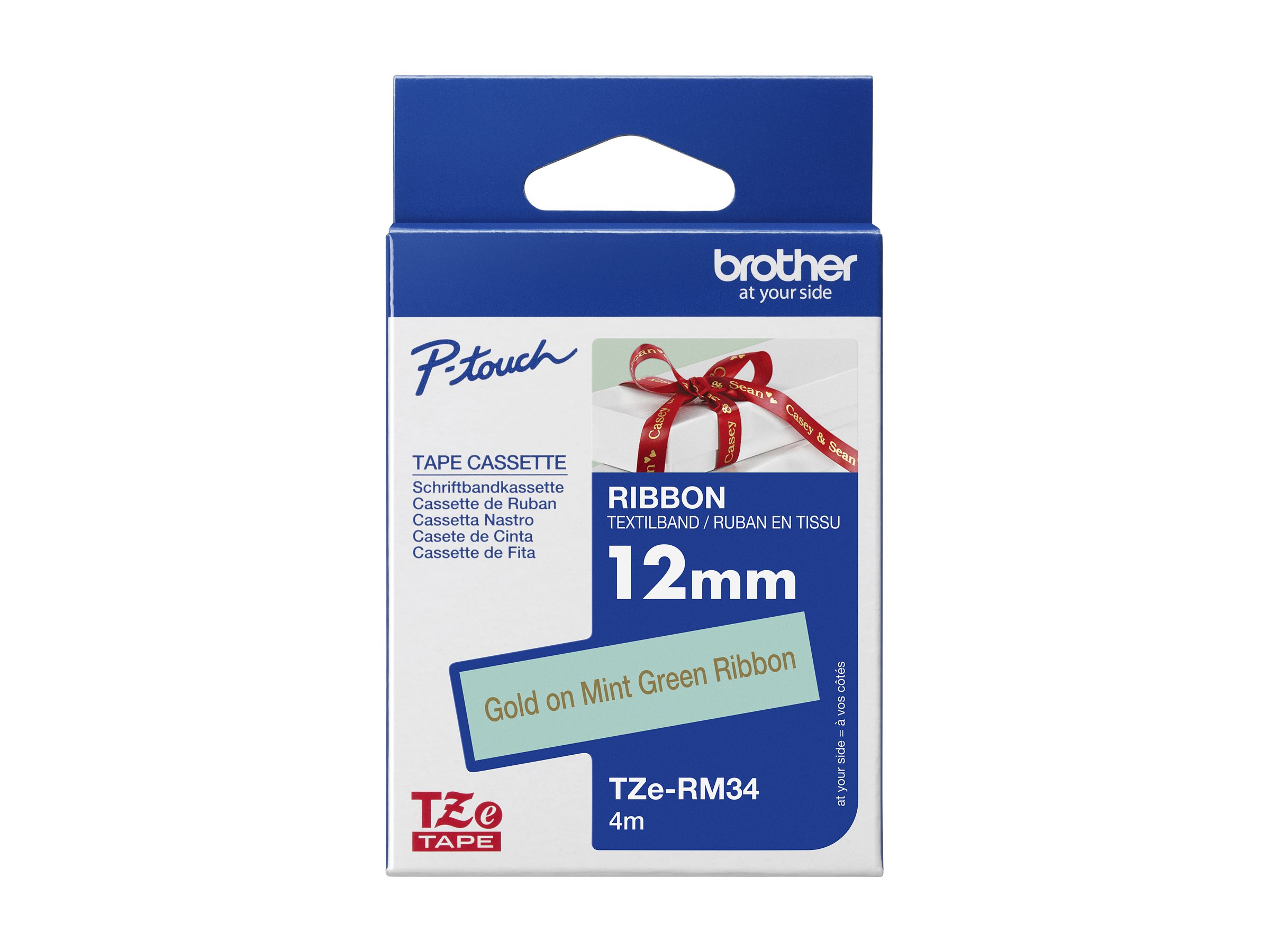 BROTHER PTouch 12mm mint greengold ribbon tape