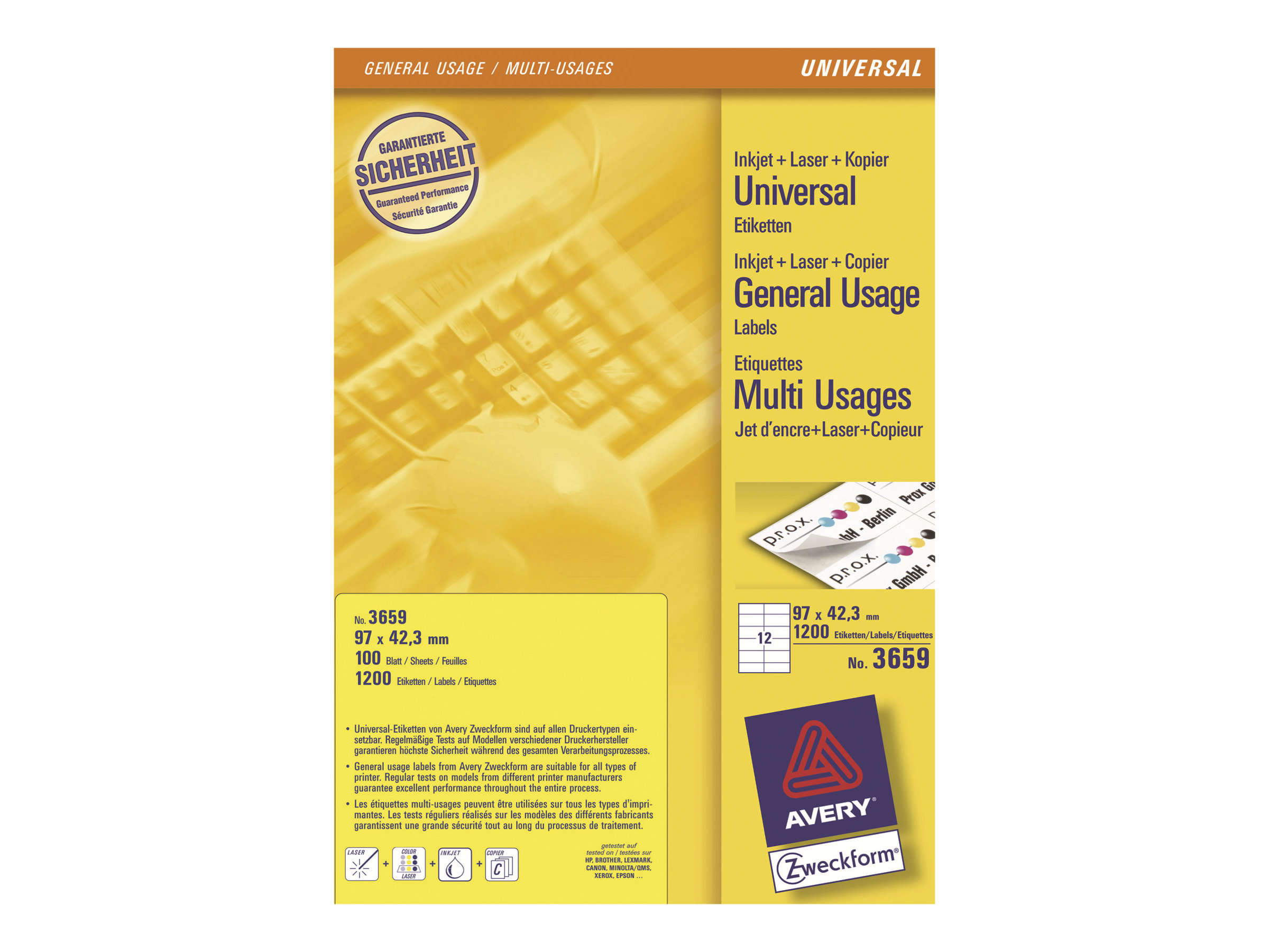 1200 AVERY Zweckform Etiketten 3659 weiss 97,0 x 42,3 mm