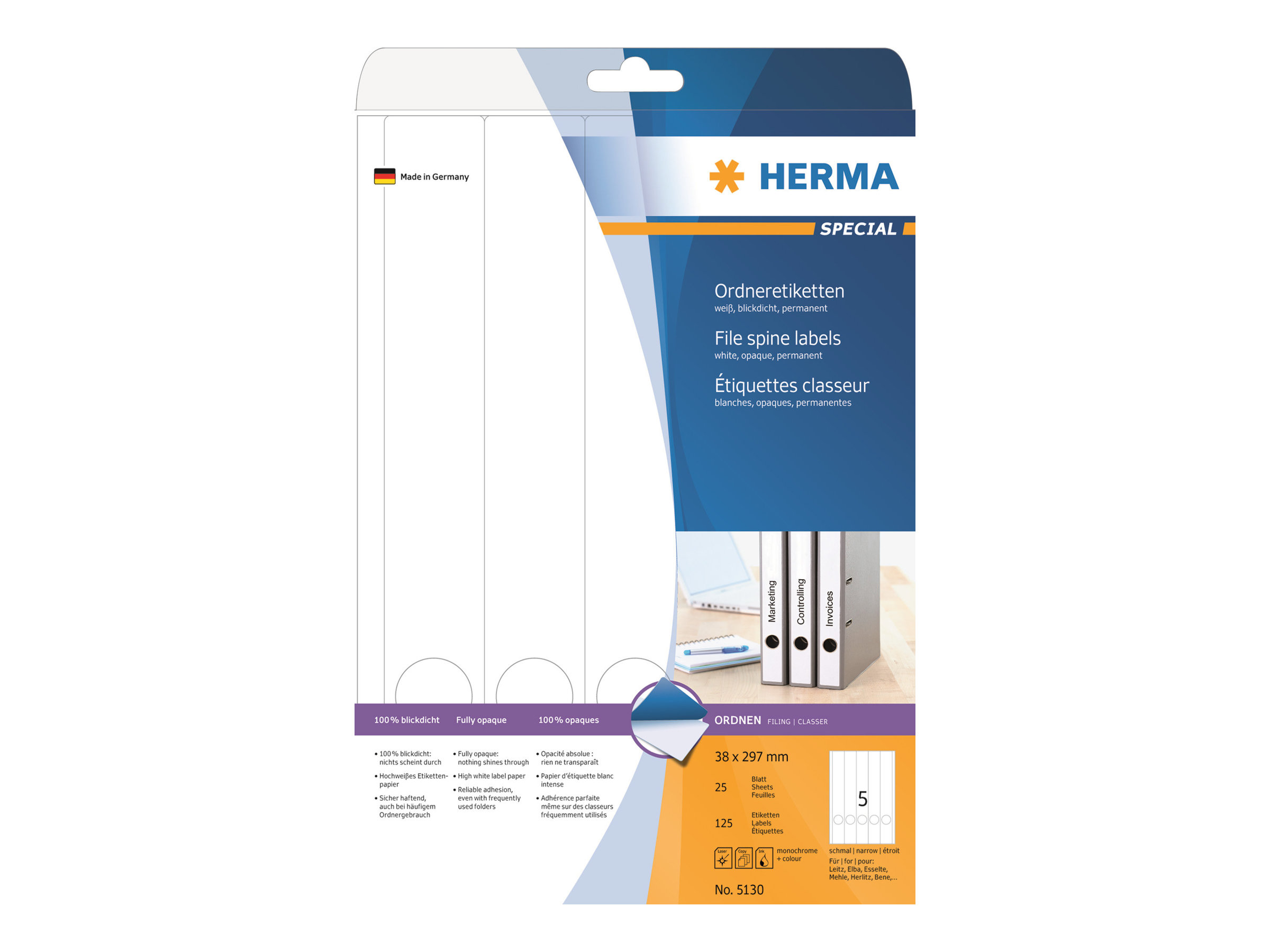 HERMA Special Ordneretiketten 38 x 297 mm weiß