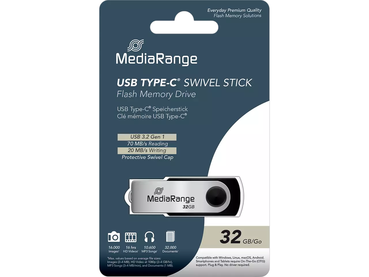 MEDIARANGE USB-Stick USB-C USB 3.2 Gen1 32GB