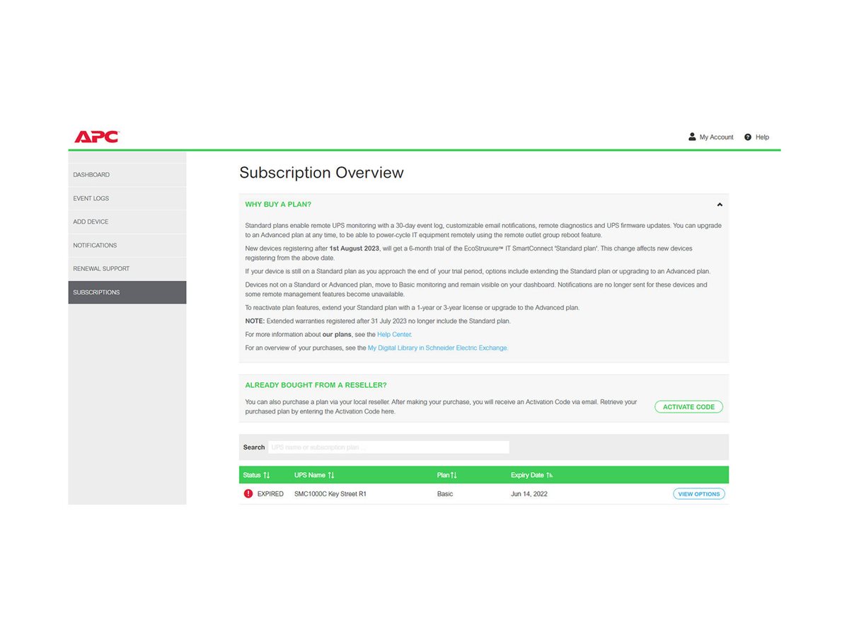 APC SmartConnect Standard Plan 1 Year