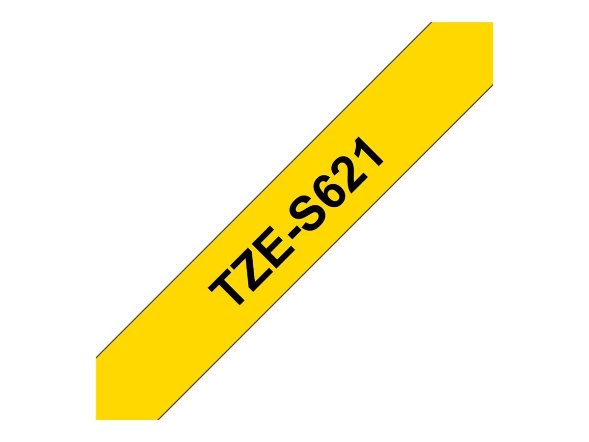 Brother TZe-S621 Schriftband extra starker Klebstoff Schwarz auf Gelb 9mm x 8m