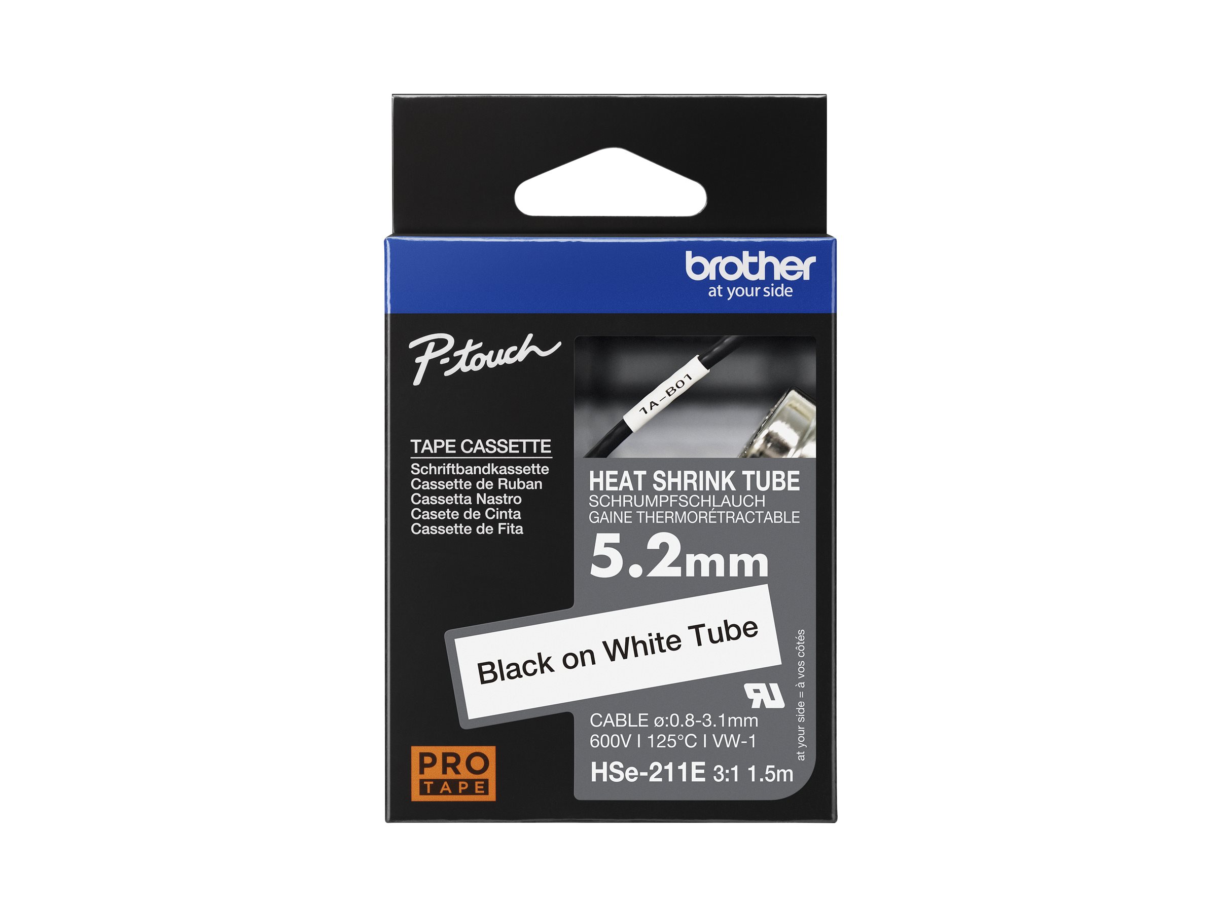Brother HSe-211E Schrumpfschlauchkassette Schwarz-Weiß 5,2 mm