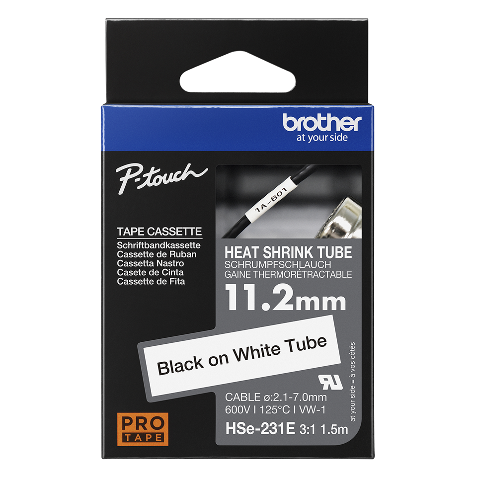 Brother HSe-231E Schrumpfschlauchkassette Schwarz-Weiß 11,2 mm