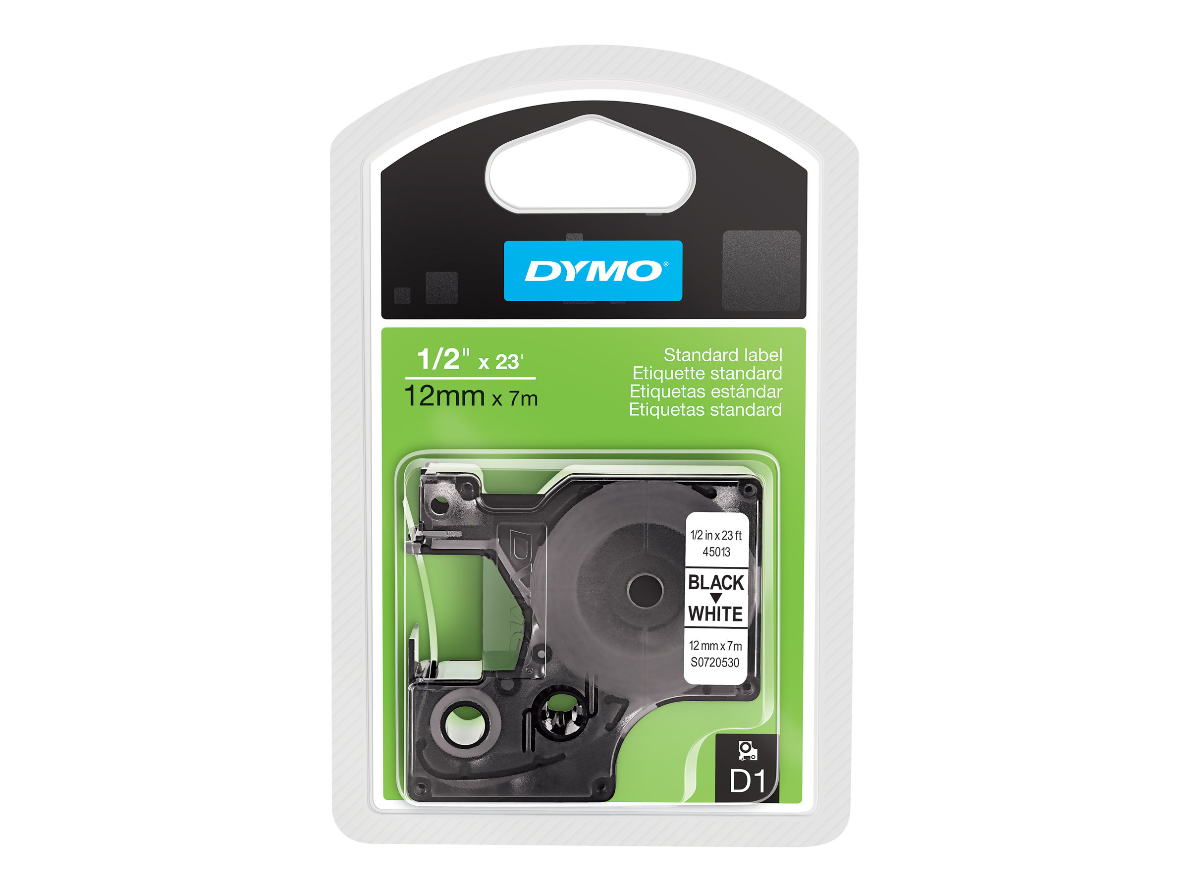 Dymo D1 12mm x 7m Schwarz auf Weiß