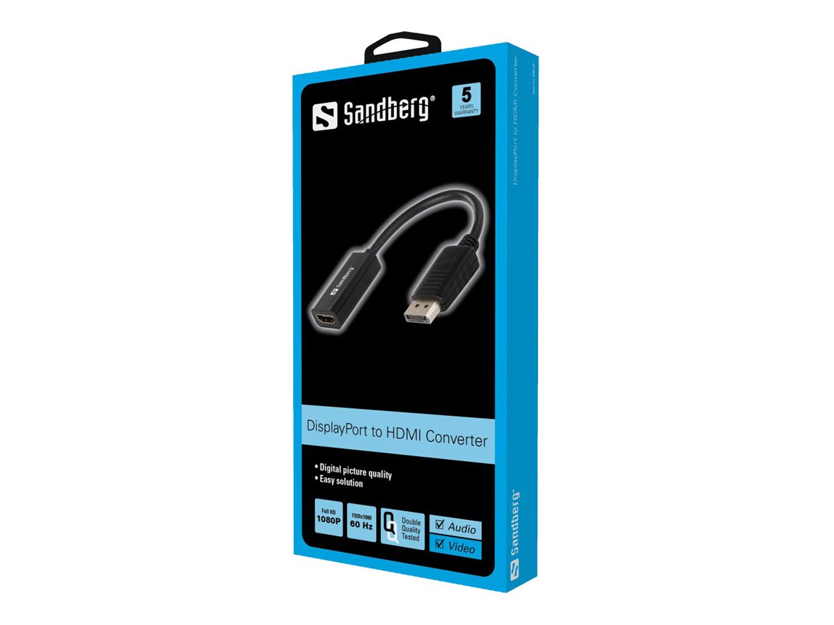 SANDBERG Adapter DisplayPort zu HDMI konvertiert DP DisplayPort Ausgang zu HDMI Video und Audio