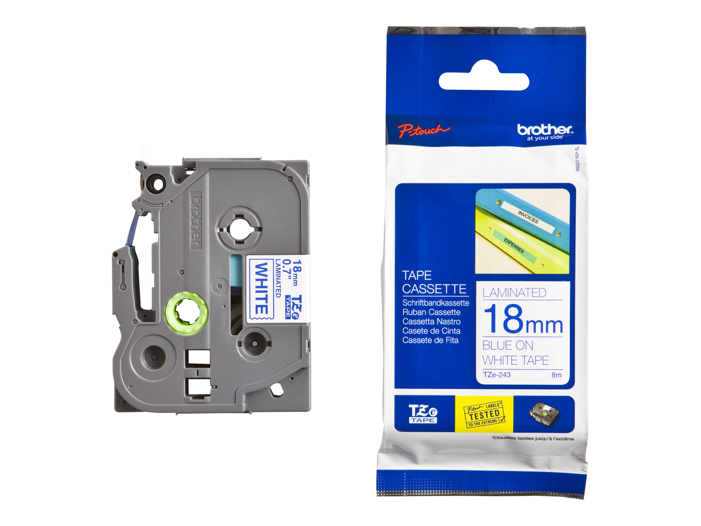 Brother TZe-243 18 mm blau/weiß