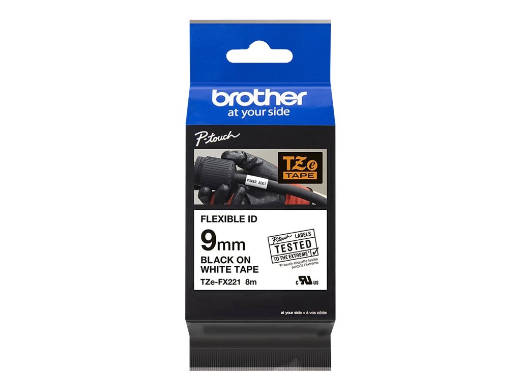Brother TZe-FX221 Schriftband Schwarz auf Weiß 9mm x 8m