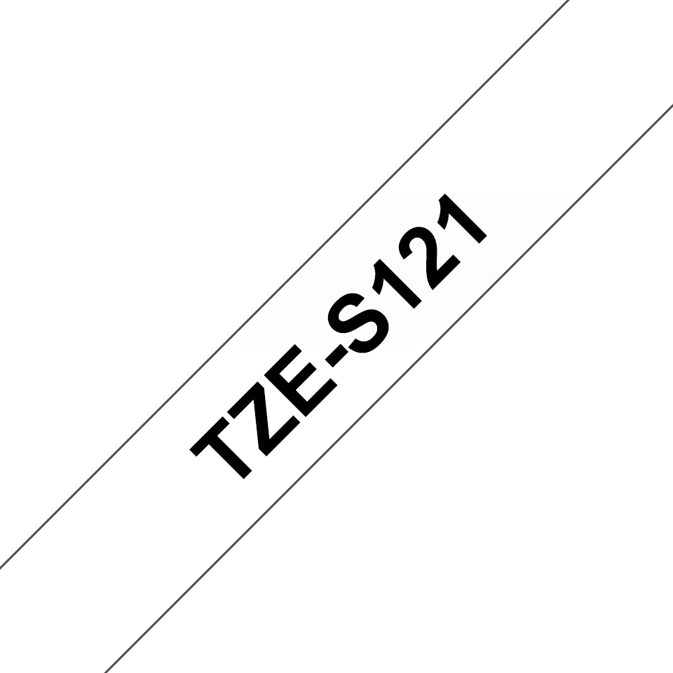 Brother TZe-S121 Schriftband extrem stark haftend Schwarz auf transparent 9mm x 8m