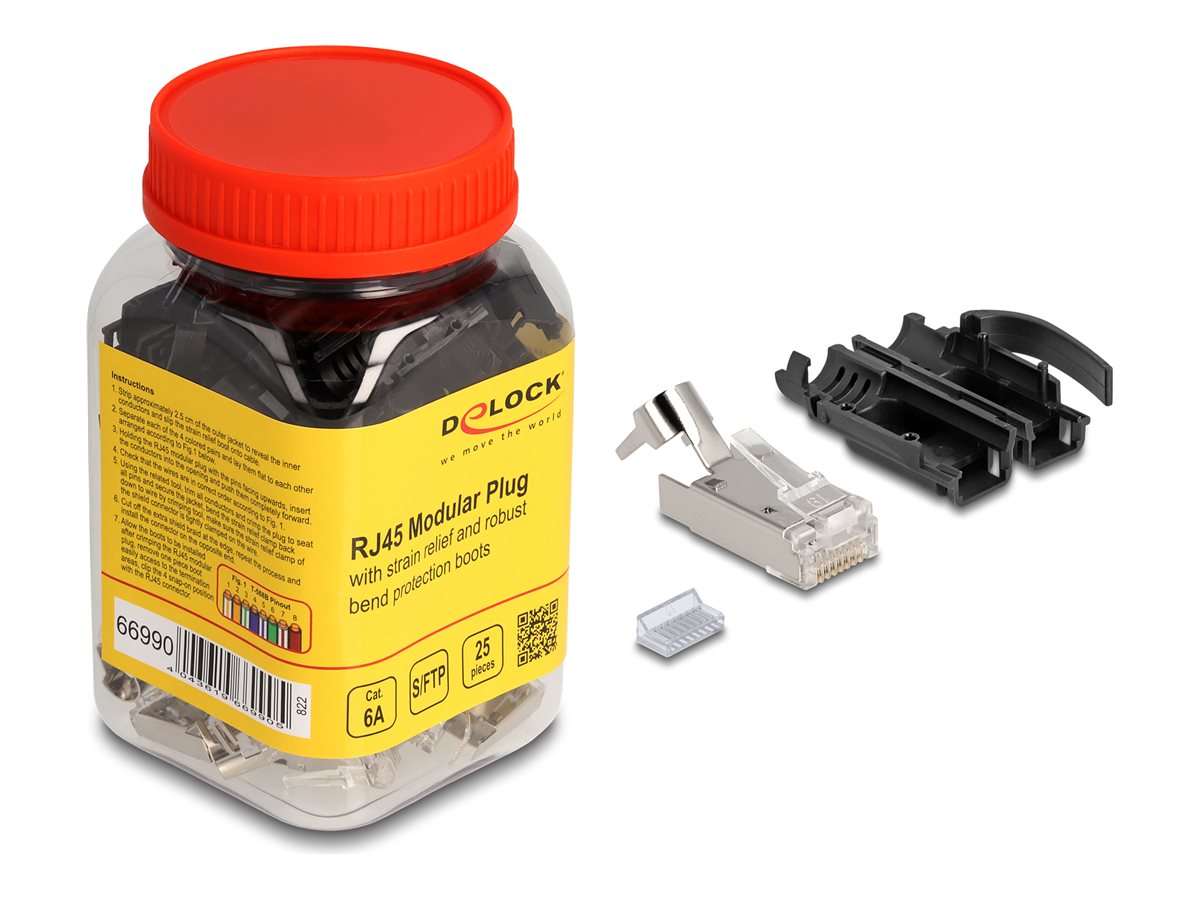 Delock RJ-45 Modularer Stecker CAT 6a S/FTP mit Zugentlastung