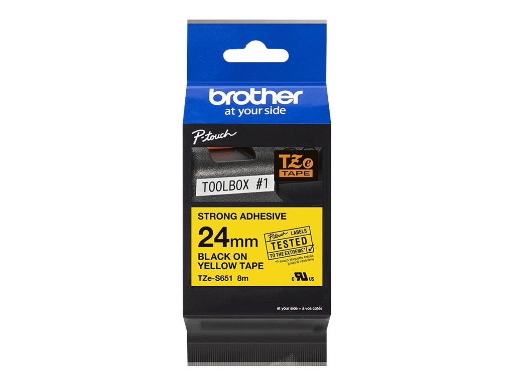 Brother TZe-S651 Schwarz auf Gelb extra starker Klebstoff