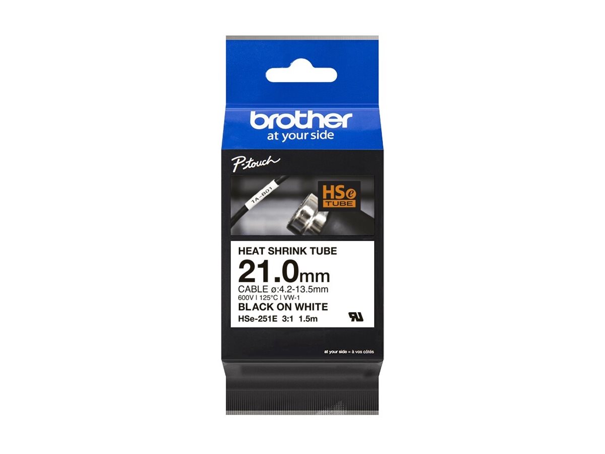 Brother HSe-251E Schrumpfschlauchkassette Schwarz-Weiß 21,0 mm