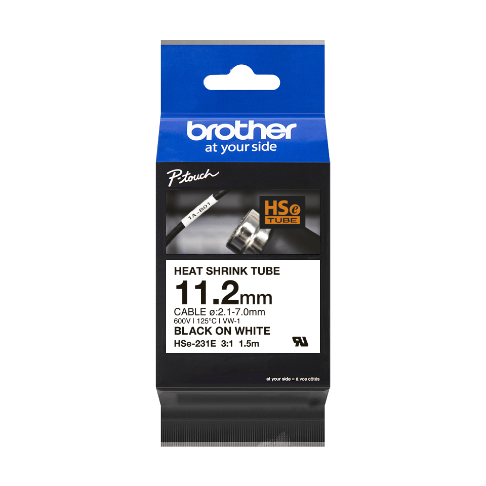 Brother HSe-231E Schrumpfschlauchkassette Schwarz-Weiß 11,2 mm