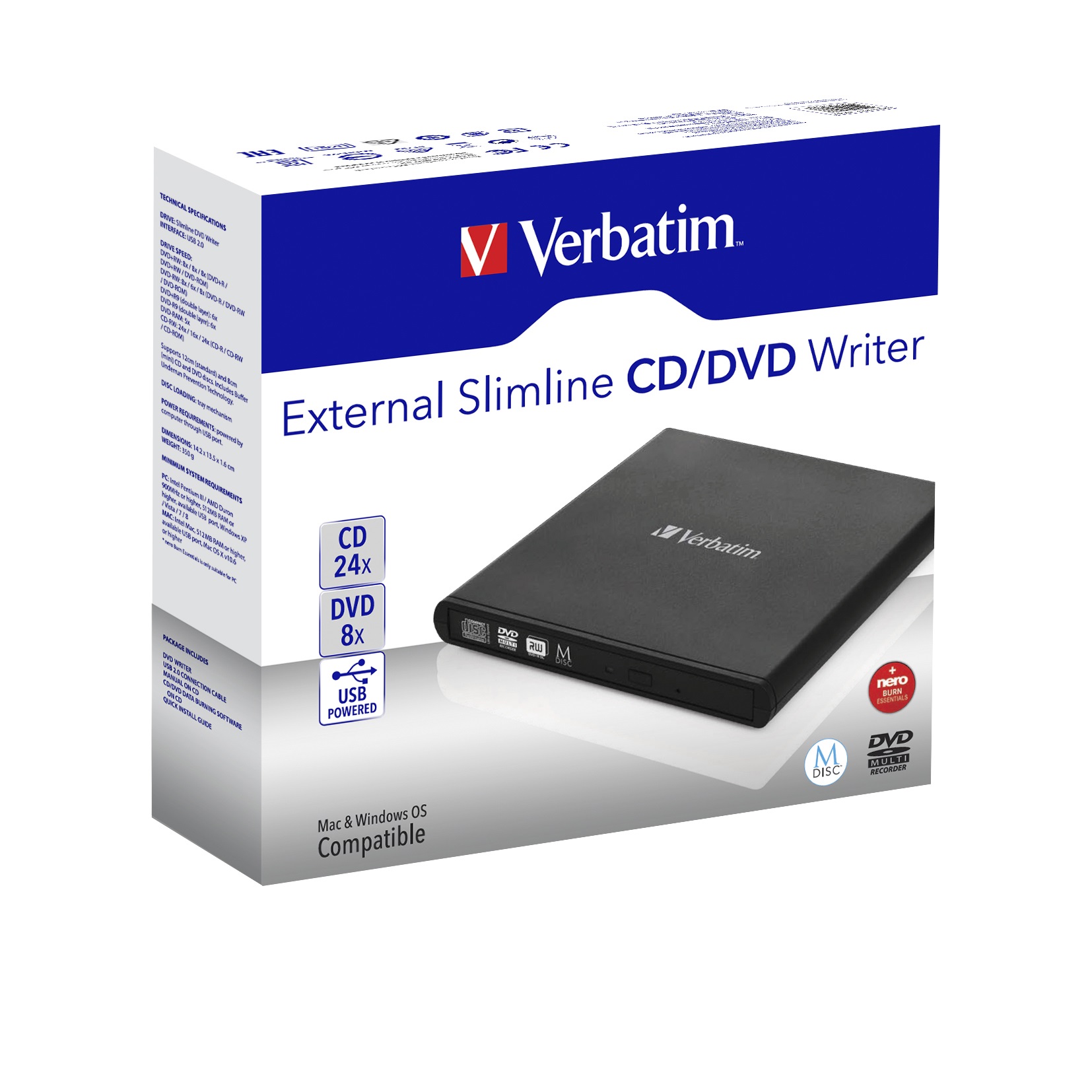 Verbatim Slimline externer DVD-Brenner schwarz