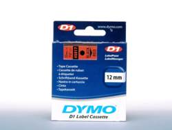 Dymo D1 12mm x 7m Schwarz auf Rot - entfernbarer Klebstoff