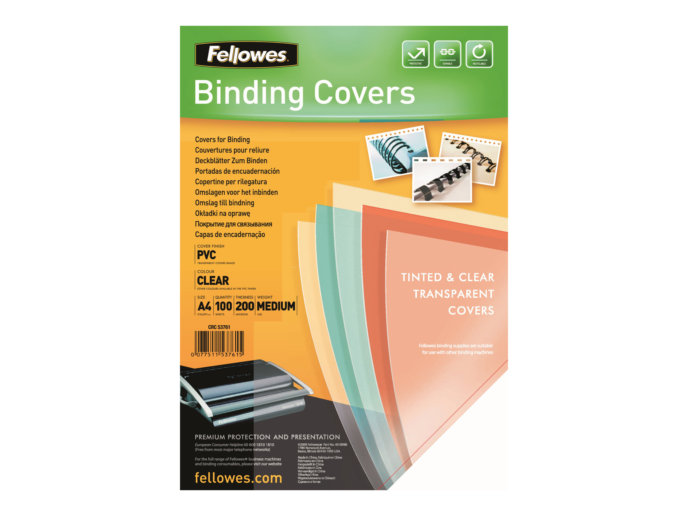 Fellowes Deckfolien transparent DIN A4 200 micron