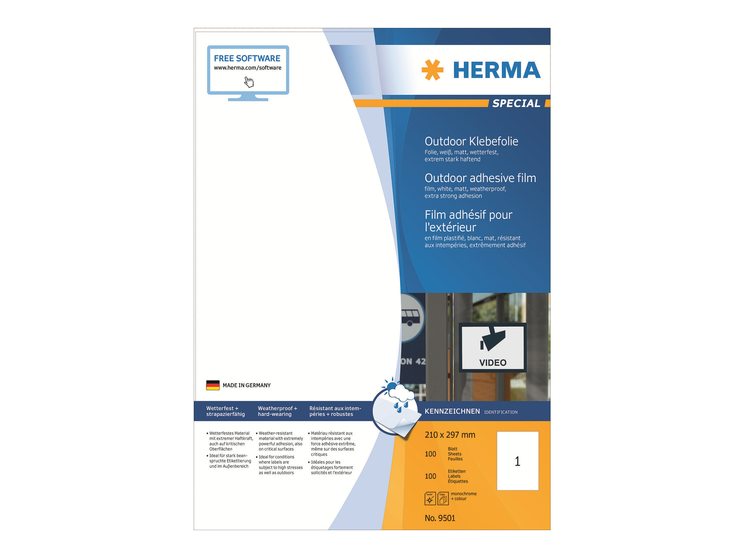 HERMA Special Outdoor Folien-Kraftklebe-Etiketten 9501 weiß A4 210,0 x 297,0 mm