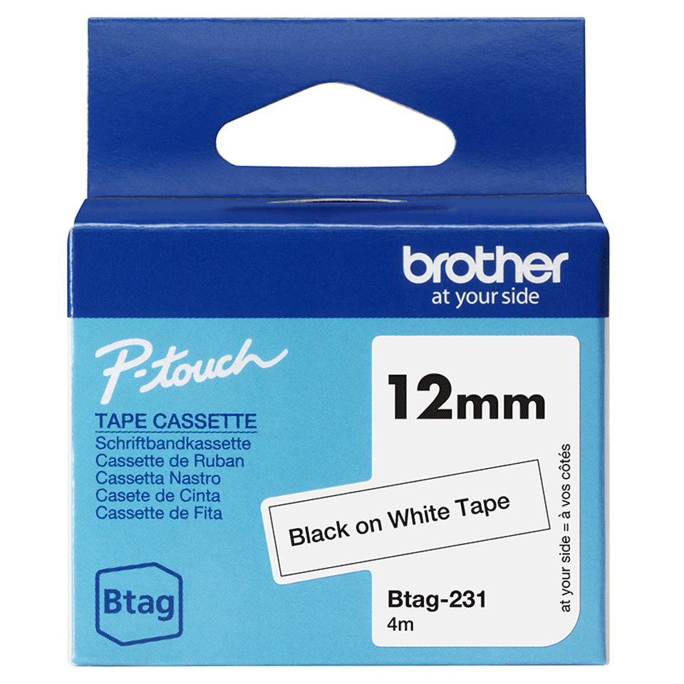 Brother BTAG-231 Schwarz auf Weiß Rolle (1,2 cm x 4 m)
