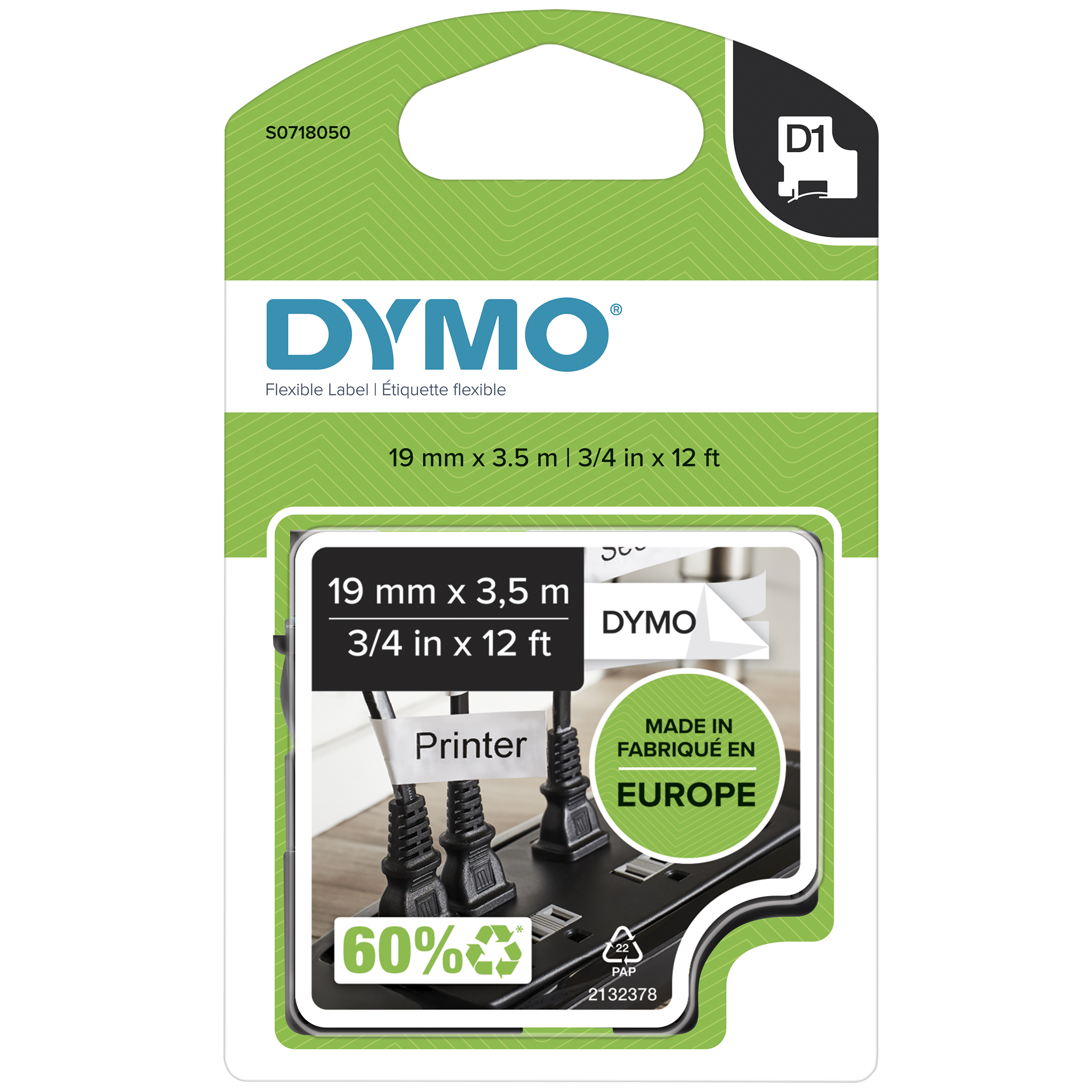 Dymo D1 Schriftband Schwarz auf Weiß 19mm