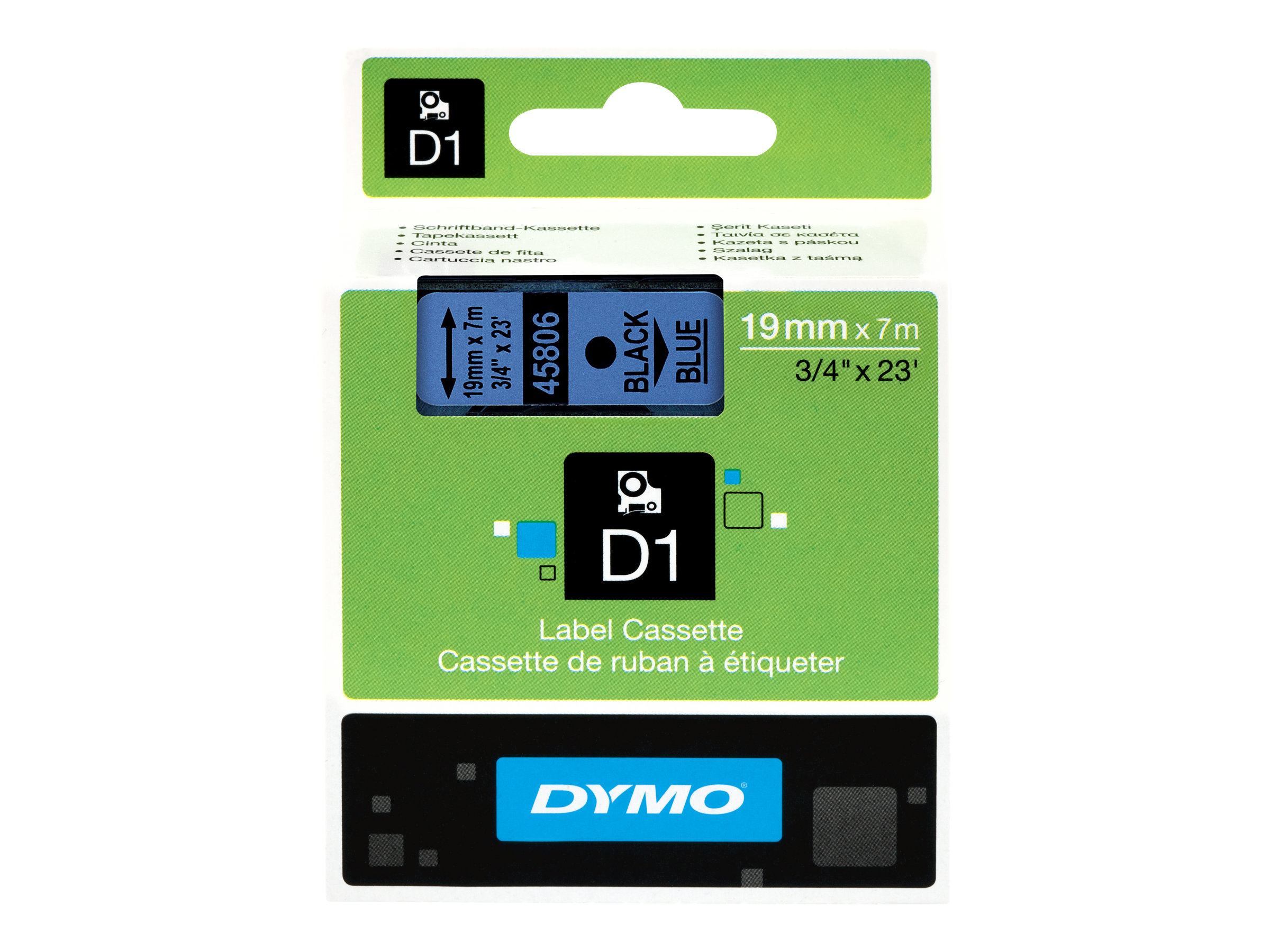 Dymo D1 19mm Schwarz auf Blau Selbstklebend