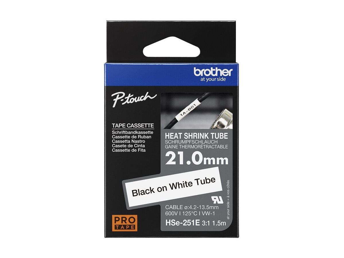 Brother HSe-251E Schrumpfschlauchkassette Schwarz-Weiß 21,0 mm