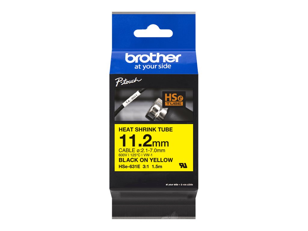 Brother HSe-631E Schrumpfschlauch 11,2 mm Schwarz auf Gelb