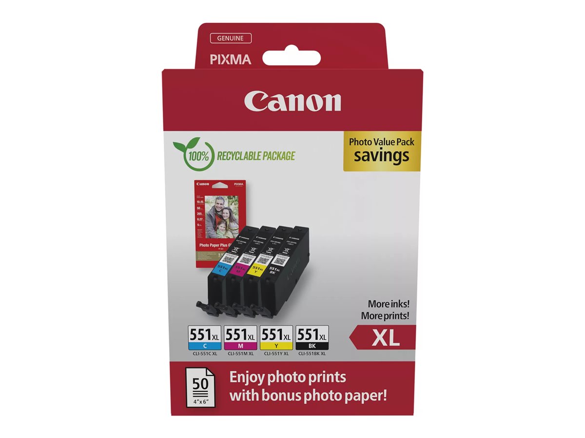 Canon CLI551 XL CMYBK schwarz, cyan, magenta, gelb Druckerpatronen Fotopapier