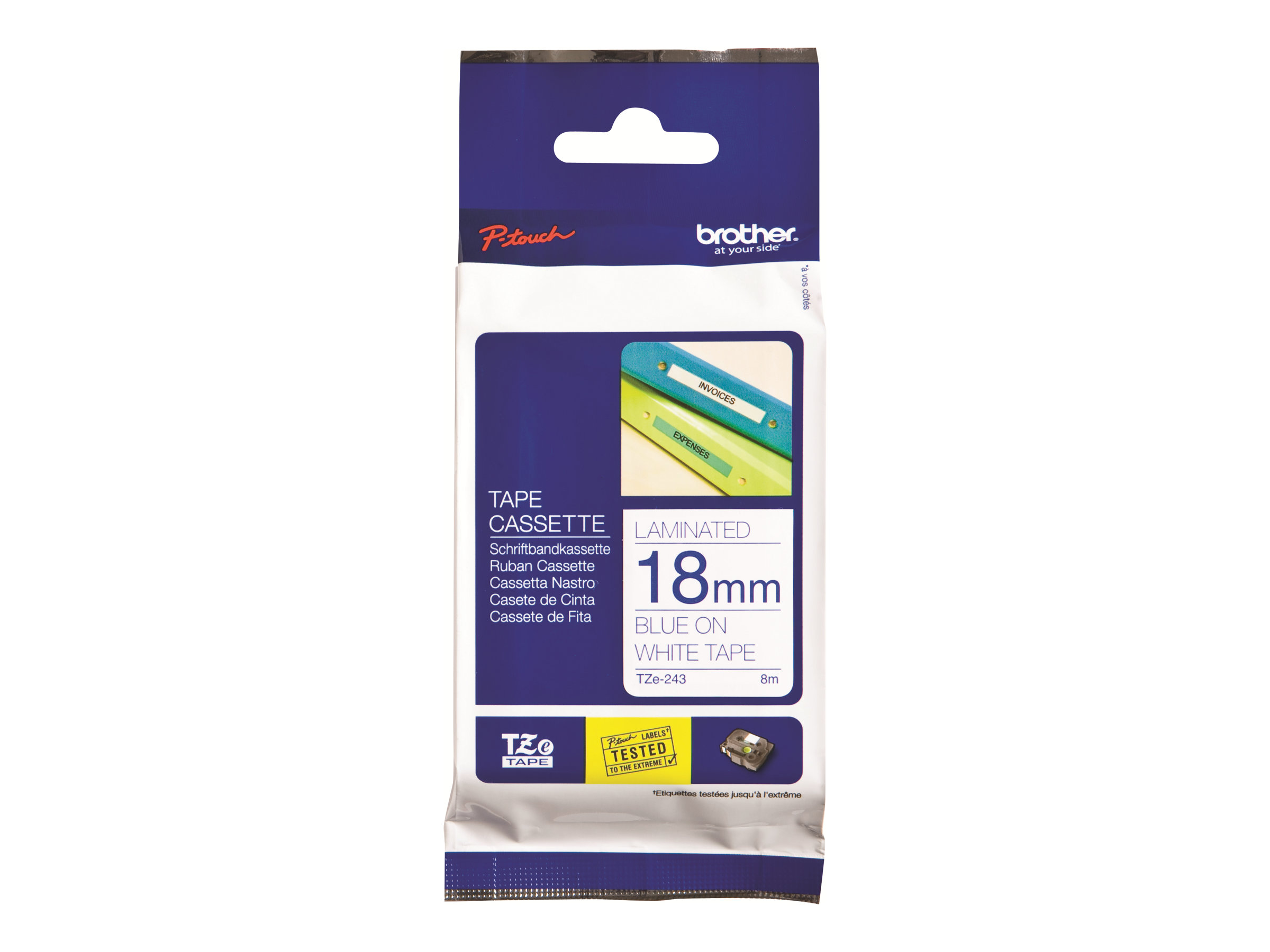 Brother TZe-243 18 mm blau/weiß