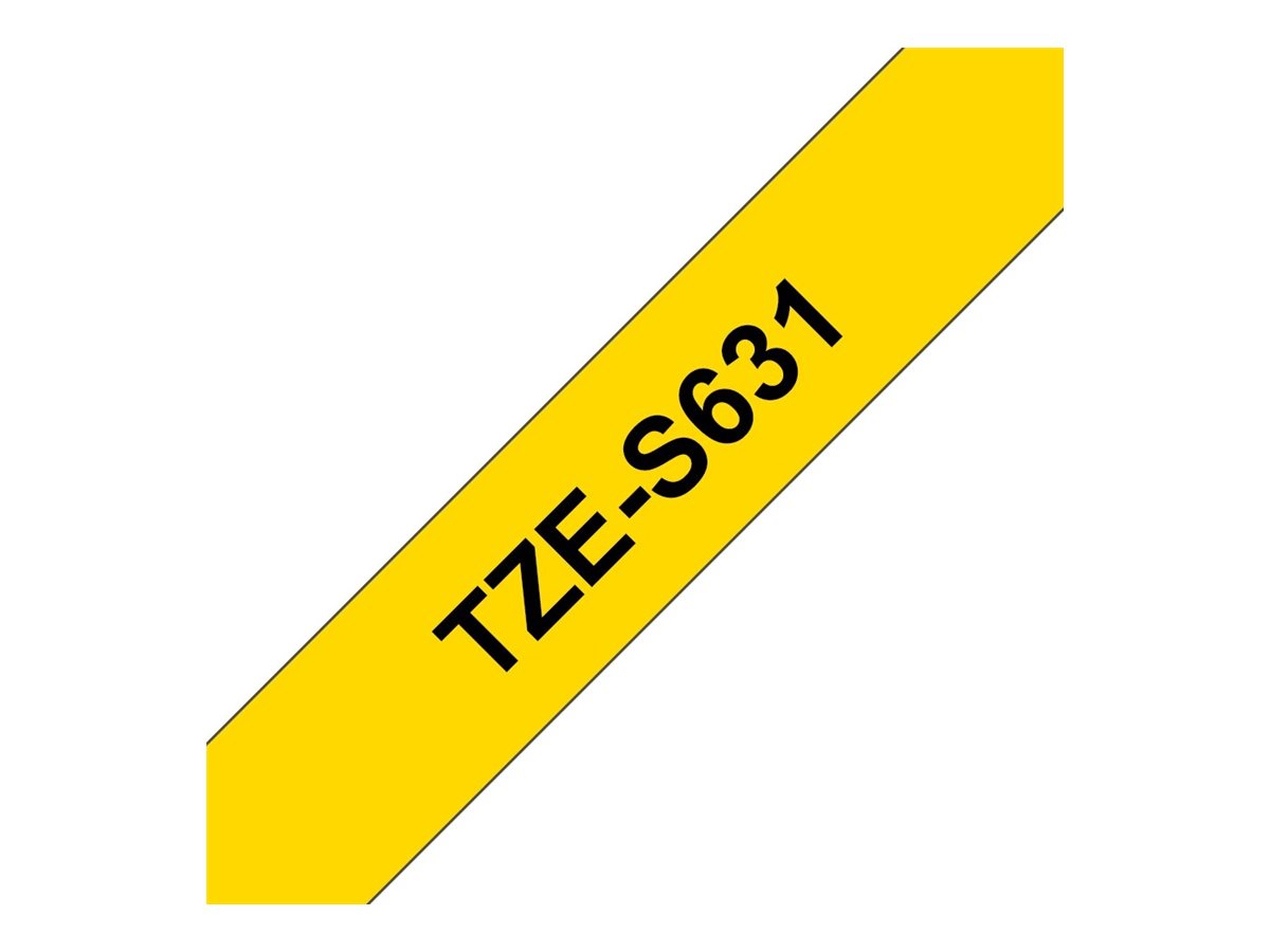 Brother TZe-S631 Schriftband 12mm Schwarz auf Gelb extra starker Klebstoff