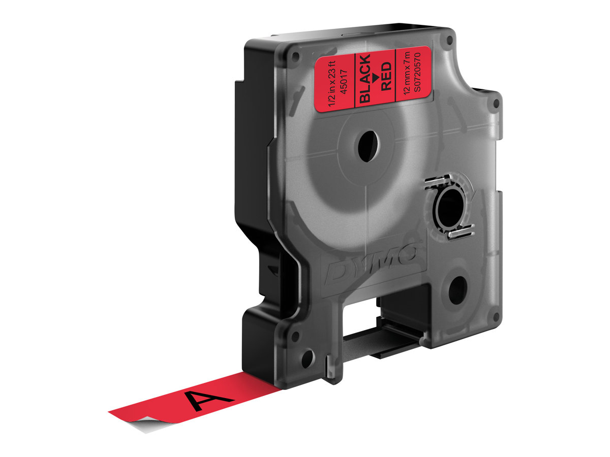 Dymo D1 12mm x 7m Schwarz auf Rot - entfernbarer Klebstoff