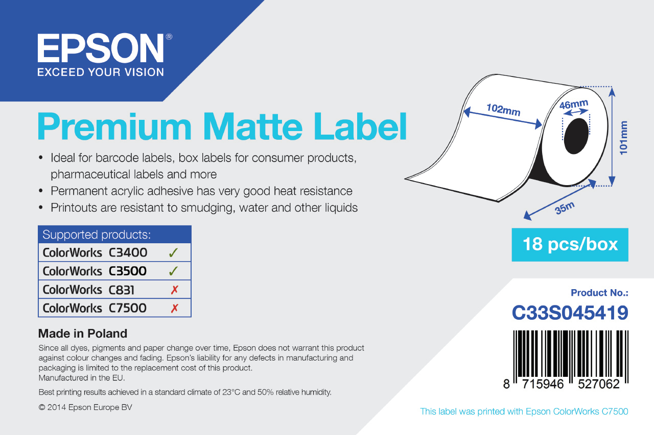 Epson Premium Matte 102mm x 35m Continuous