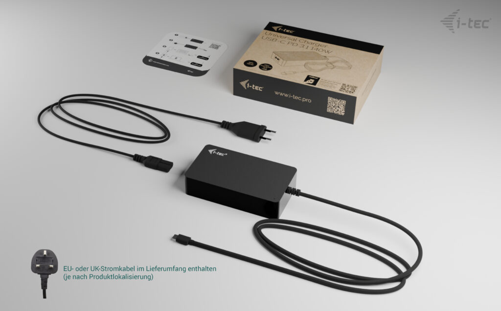 ITEC Universal Charger USBC PD 31 140W 1x USBC port 100W verfuegbare Spannungen 5 V 9 V 12 V 15 V 20 V 28 V