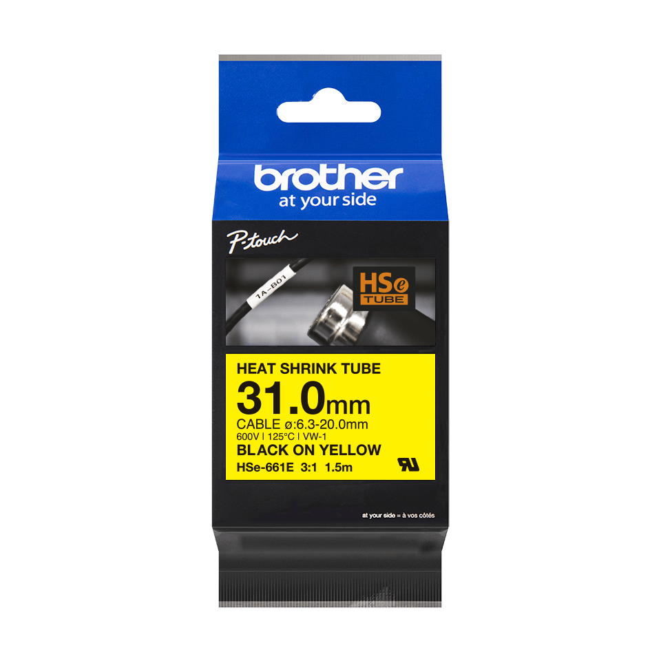 Brother HSe-661E Schrumpfschlauch 31 mm Schwarz auf Gelb