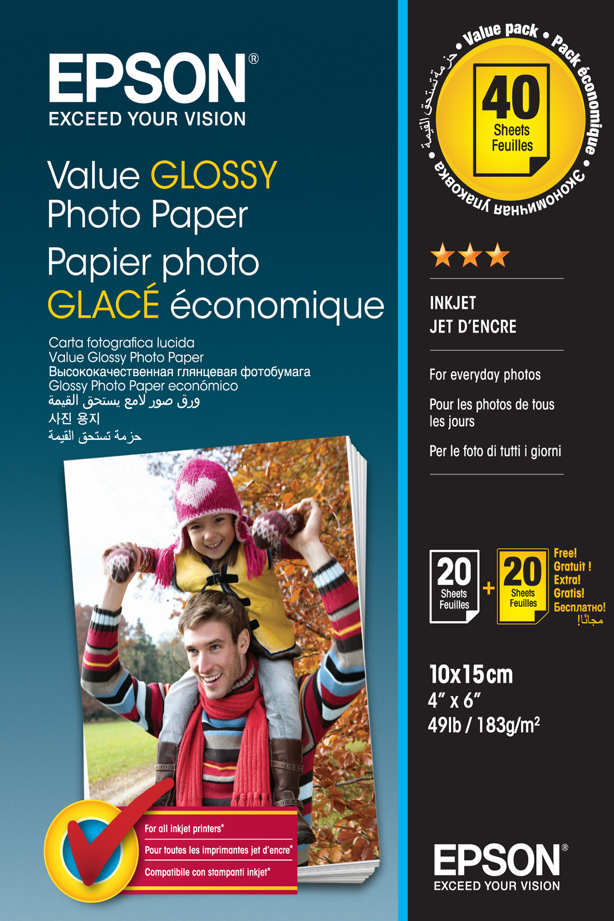 EPSON Fotopapier C13S400044 10,0 x 15,0 cm hochglaenzend 183 gqm 2x 20 Blatt